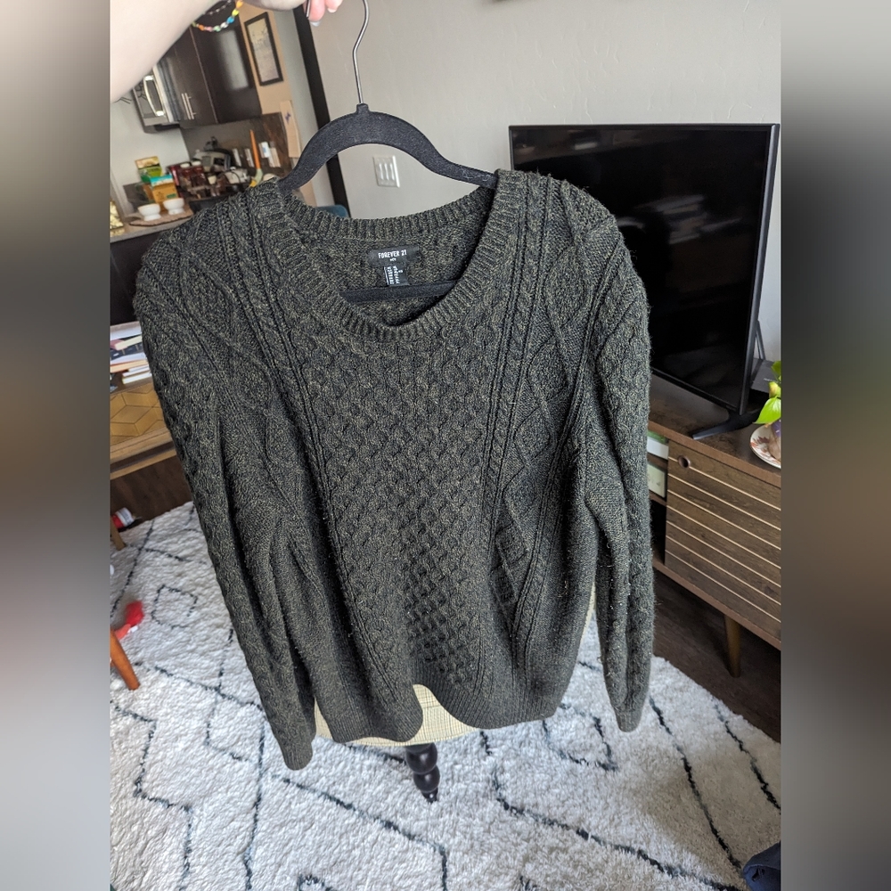 Chunky knit sweater, gray/green, size XL
